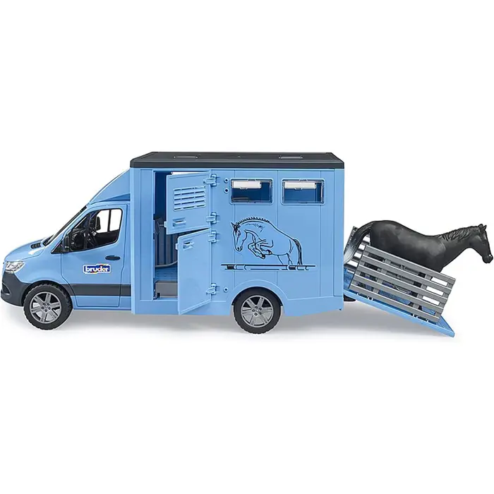 Bruder MB Sprinter animal transporter with horse, model vehicle (blue)