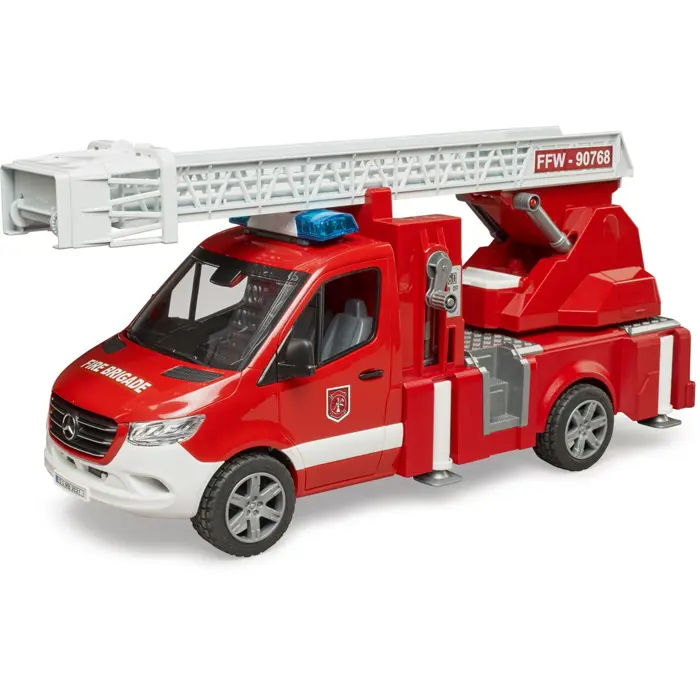 bruder MB Sprinter fire brigade with light & sound module, model vehicle (red/white, turntable ladder, pump)