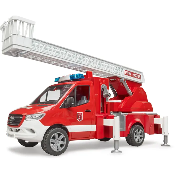bruder MB Sprinter fire brigade with light & sound module, model vehicle (red/white, turntable ladder, pump)