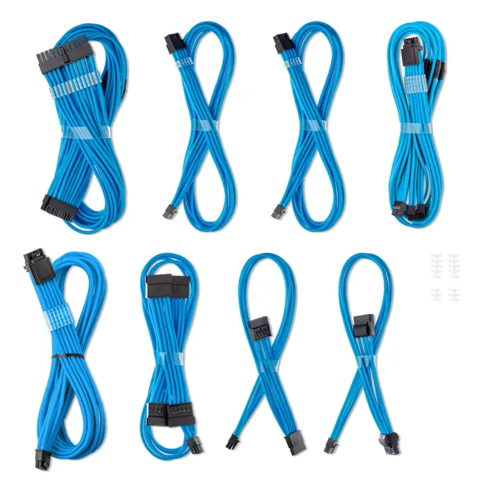CableMod C-Series Pro ModMesh Sleeved 12V-2x6 12VHPWR Dual StealthSense Cable Kit for Corsair RMi, RMx (Black Label) - hell blau-CM-PCSR-16X2KIT-NKLB-R-SS