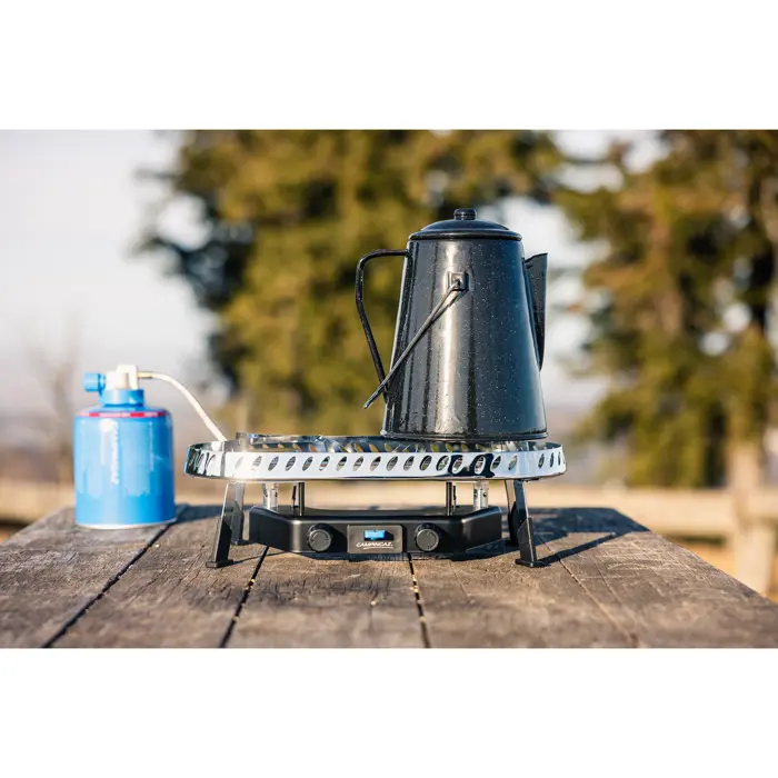 Campingaz Camp & Trek Twin Connect camping stove (silver/black, 2 hobs 2x 2 kW, for CV470 Plus)