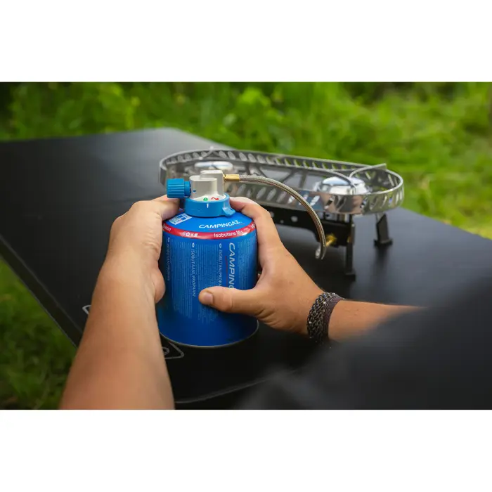 Campingaz Camp & Trek Twin Connect camping stove (silver/black, 2 hobs 2x 2 kW, for CV470 Plus)