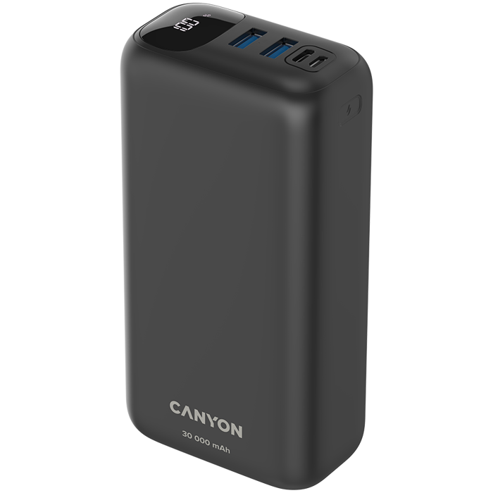 CANYON PB - 301, Power bank 30000mAh Li-poly battery, Input Micro: DC5V/2A, 9V/2A Input Type c PD :DC5V/3A, 9V/2A Output Type C PD:5V/3A,9V/2.2A,12V/1.5AOutput USB A1+USBA 2: 5V3A,5V/4.5A,4.5V/5A,9V2A