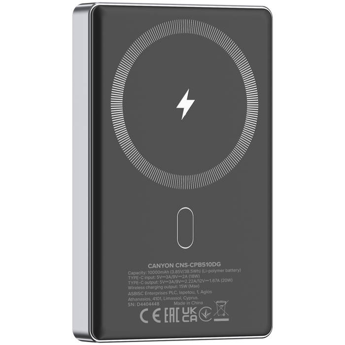 CANYON power bank OnPower 510 slim Magsafe 10000 mAh PD20W Dark Grey