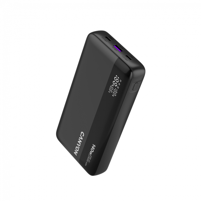CANYON Power Bank PB-240, 25000mAh PD140W display power bank,Size160.0x82x27 mm Weight 508+-10g, Dark Grey