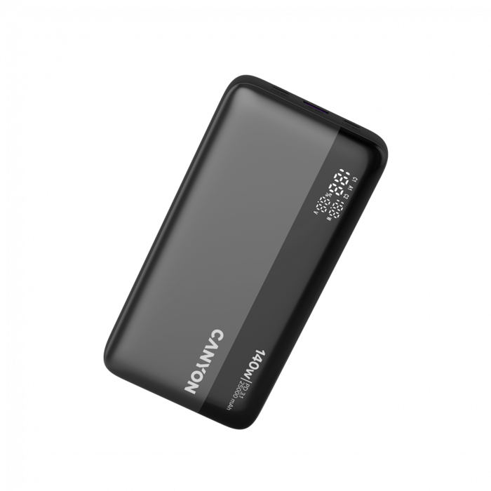 CANYON Power Bank PB-240, 25000mAh PD140W display power bank,Size160.0x82x27 mm Weight 508+-10g, Dark Grey