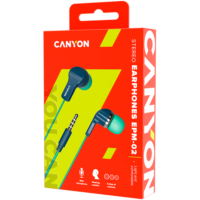 CANYON Stereo Earphones with inline microphone, Green+Blue