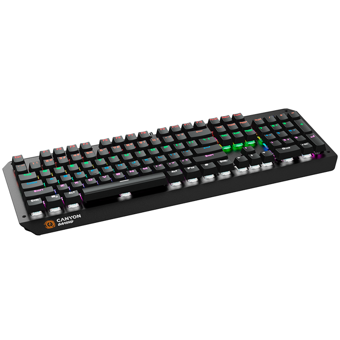 CANYON Wired multimedia gaming keyboard with lighting effect, 108pcs rainbow LED, Numbers 104keys, EN double injection layout, cable length 1.8M