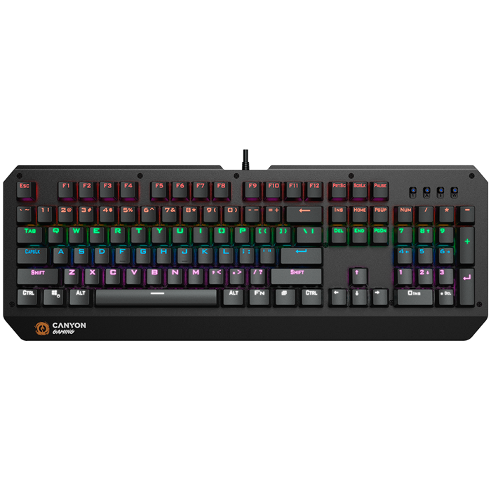 CANYON Wired multimedia gaming keyboard with lighting effect, 108pcs rainbow LED, Numbers 104keys, EN double injection layout, cable length 1.8M