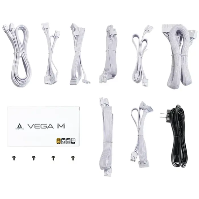 Chieftec Vega M 1000W White, PC power supply white, 1x 12 pin high power GPU, 4x PCIe, cable management, 1000 watts