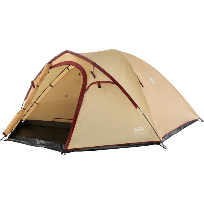 Coleman Darwin 4 Plus Summer Camping Tent 4 Person Beige Dark Red