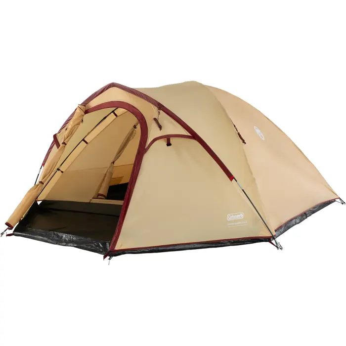 Coleman Darwin 4 Plus Summer Camping Tent 4 Person Beige Dark Red