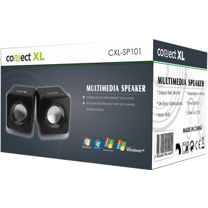 Connect XL Zvučnik, set,  2.0, USB 5V, boja crna - CXL-SP101
