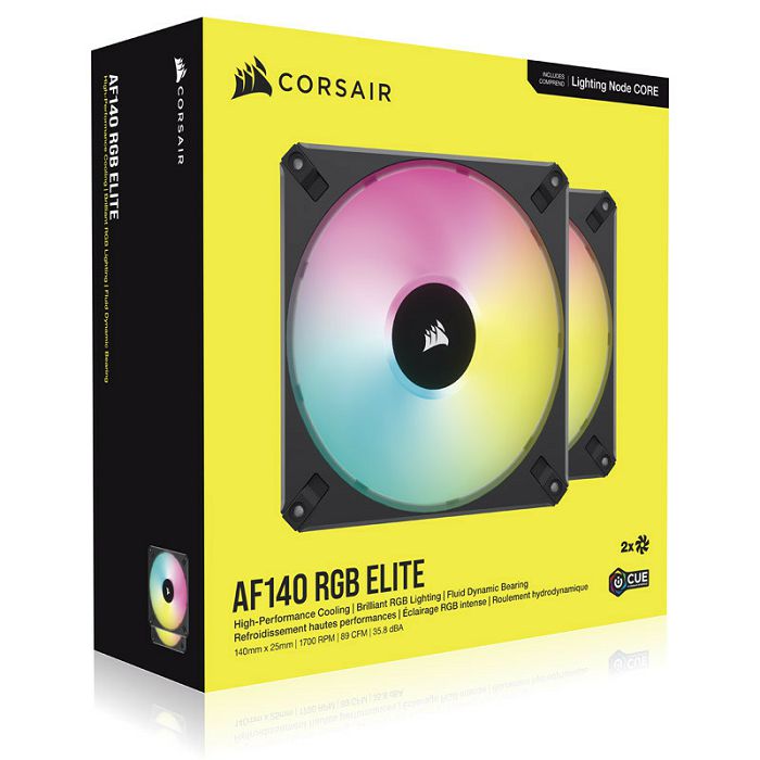 Corsair AF Elite Series RGB PWM ventilatori, set 2 komada + RGB kontroler - 140mm, crni CO-9050156-WW