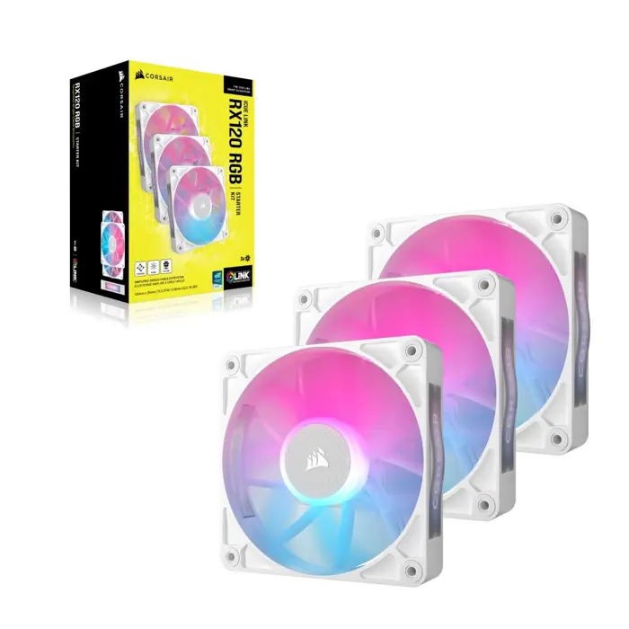 Corsair iCUE LINK RX120 RGB Series, PWM Fan 3 Pack - 120 mm, white