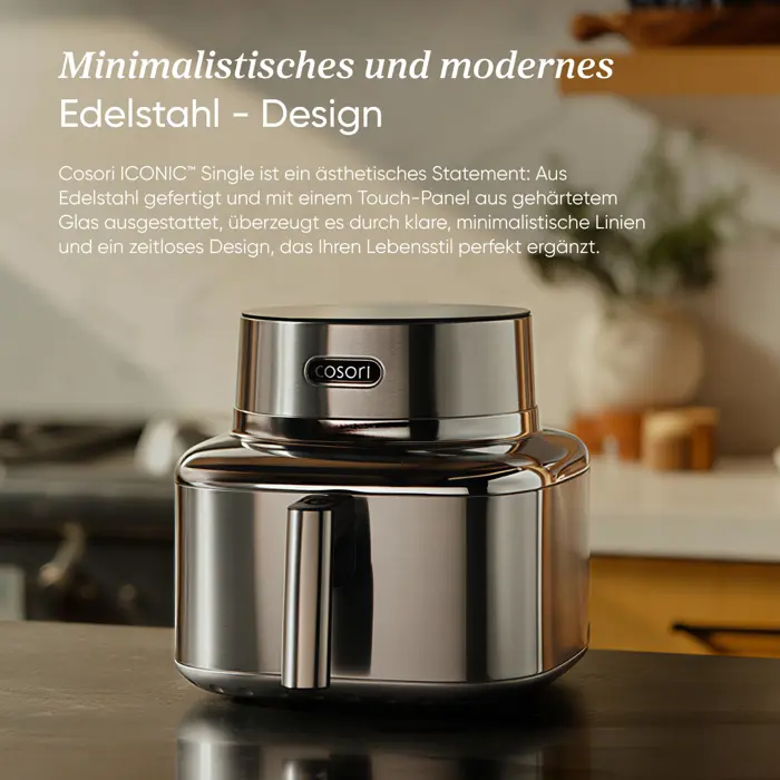 Cosori ICONIC Single stainless steel hot air fryer (stainless steel, 1,725 ??watts, basket 6.2 liters)