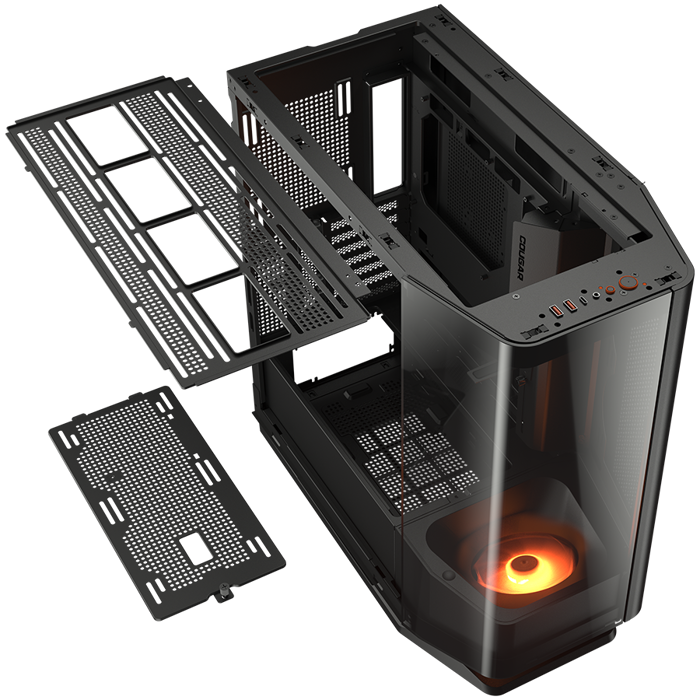 COUGAR | FV270 Black | PC Case | Mid tower / Tempered, Curved Glass Perimeter / Quick Detachable Air Filters / Up to 9 Fans (1x120mm RGB Preinstalled) / Black
