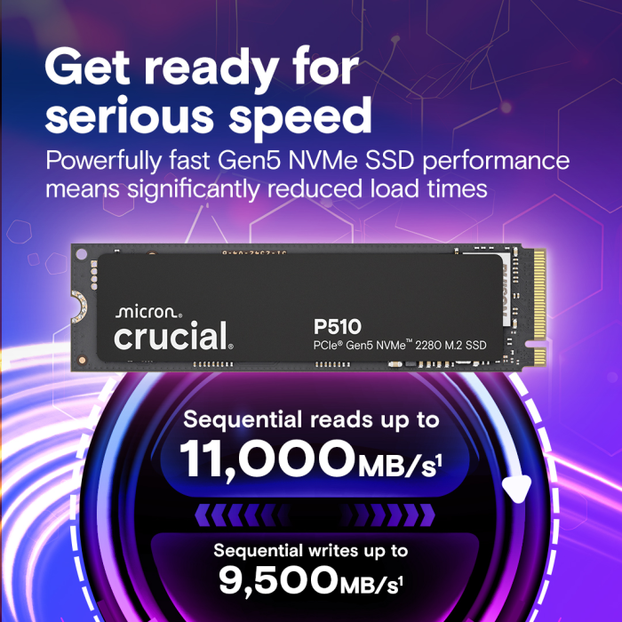 Crucial P510 1TB PCIe Gen5 NVMe 2280 M.2 SSD