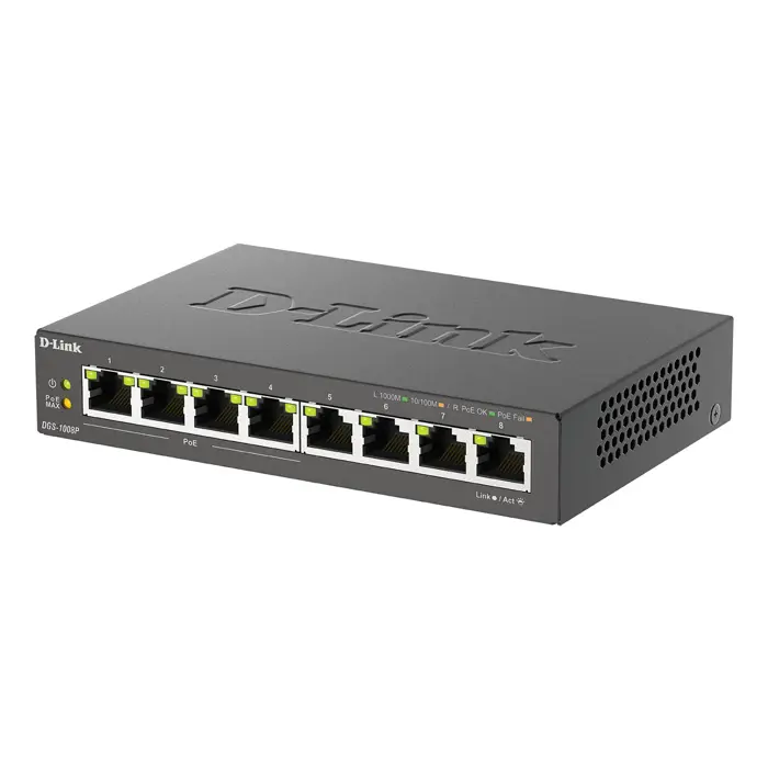 D-Link DGS-1008P/E network switch Unmanaged L2 Power over Ethernet (PoE) Black