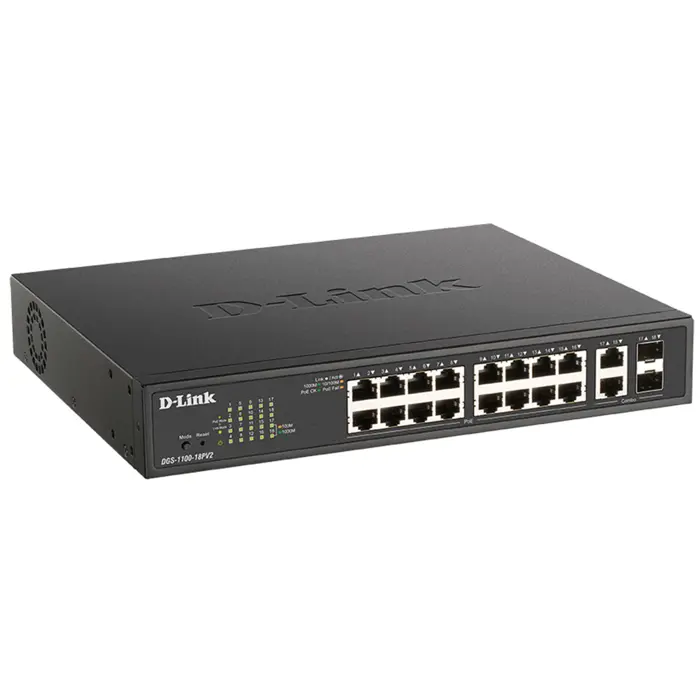 D-Link DGS-1100-18PV2 network switch Managed L2 Gigabit Ethernet (10/100/1000) Power over Ethernet (PoE) 1U Black