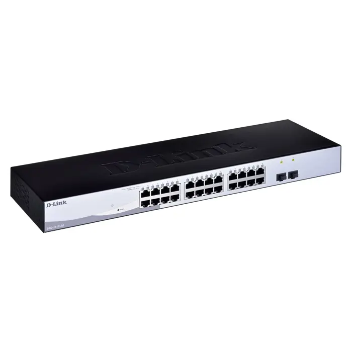 D-LINK DGS-1210-28, Gigabit Smart Switch with 24 10/100/1000Base-T ports and 4 Gigabit MiniGBIC (SFP) ports, 802.3x Flow Control, 802.3ad Link Aggregation, 802.1Q VLAN, 802.1p Priority Queues, Port mi