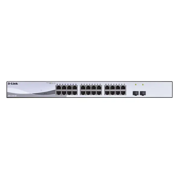 D-LINK DGS-1210-28, Gigabit Smart Switch with 24 10/100/1000Base-T ports and 4 Gigabit MiniGBIC (SFP) ports, 802.3x Flow Control, 802.3ad Link Aggregation, 802.1Q VLAN, 802.1p Priority Queues, Port mi