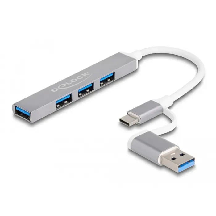 DeLOCK 4 Port Slim USB Hub with USB Type-C or USB Type-A, USB hub
