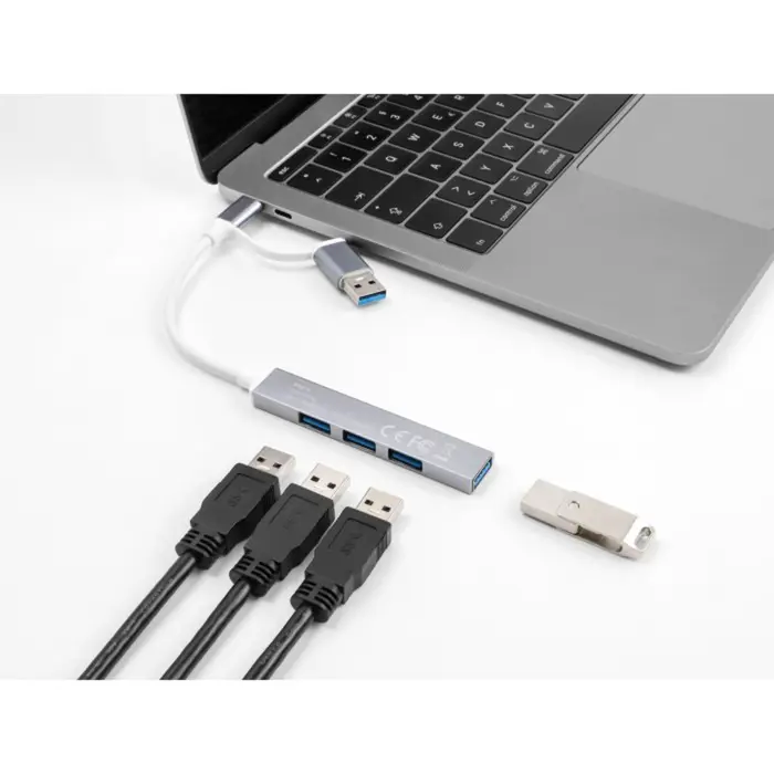 DeLOCK 4 Port Slim USB Hub with USB Type-C or USB Type-A, USB hub