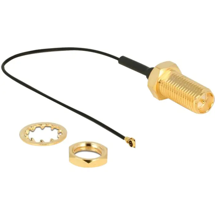 DeLOCK antenna cable RP-SMA (socket for installation) > MHF 4 (plug), adapter (grey/gold, 10cm)