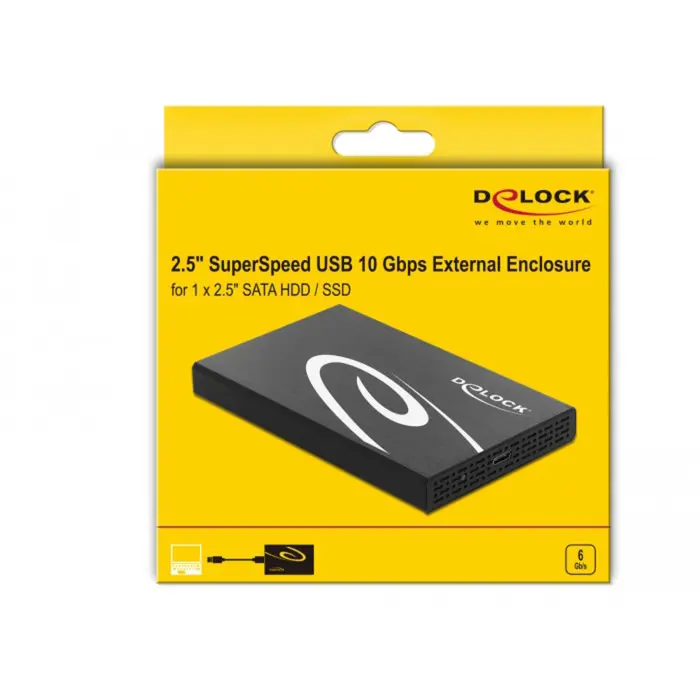 DeLOCK external enclosure for 2.5? SATA HDD / SSD with SuperSpeed USB 10 Gbps (USB 3.1 Gen 2), drive enclosure (black)