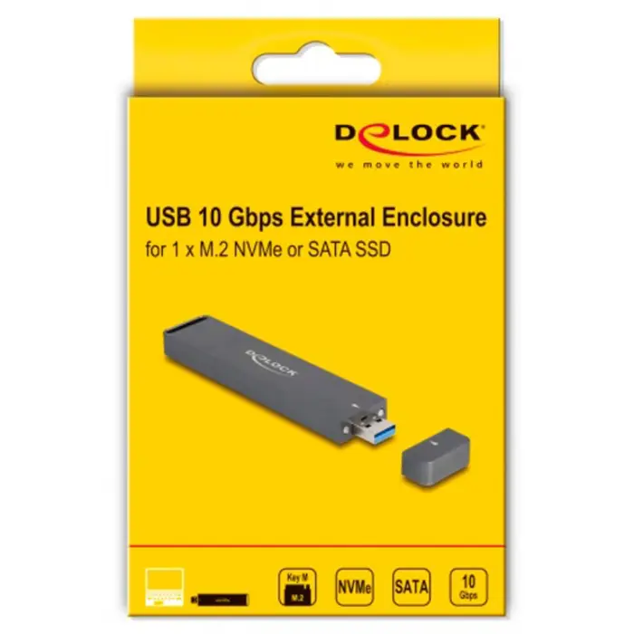DeLOCK External Enclosure M.2 NVMe PCle SSD, SATA SSD, Drive Enclosure (grey, with USB Type A connector)
