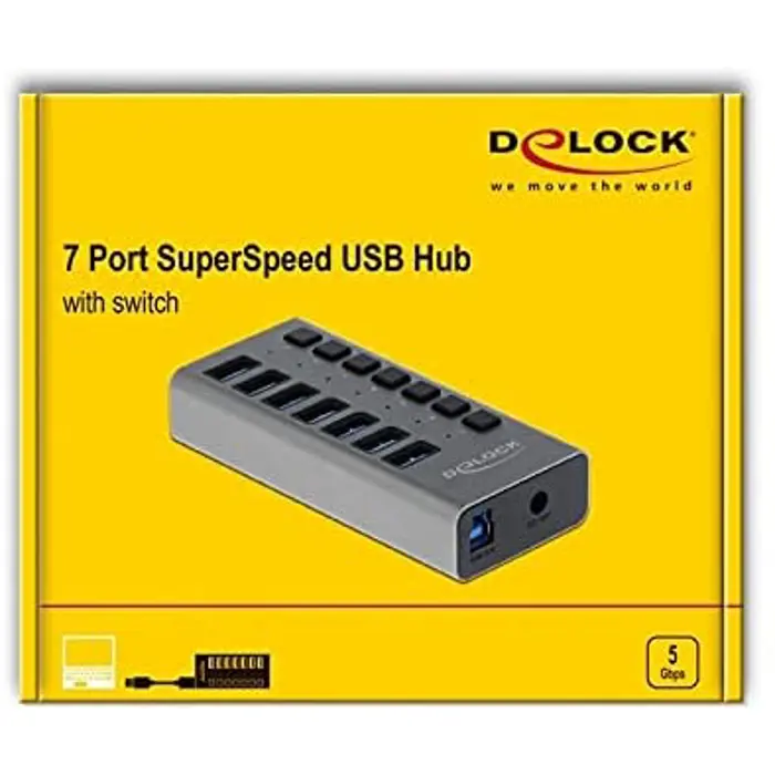 Delock External SS USB Hub 7Ports + Switch - 63669