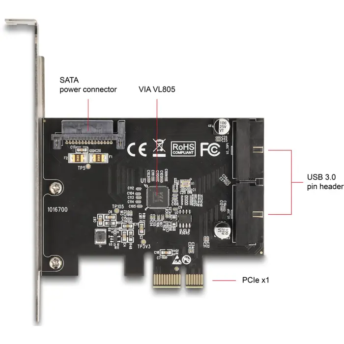 DeLOCK PCI Express x1 card to 2 x internal USB 5 Gbps header connectors