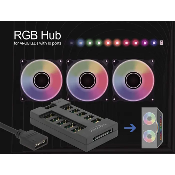 DeLOCK RGB Hub for ARGB LEDs with 10 ports (black)