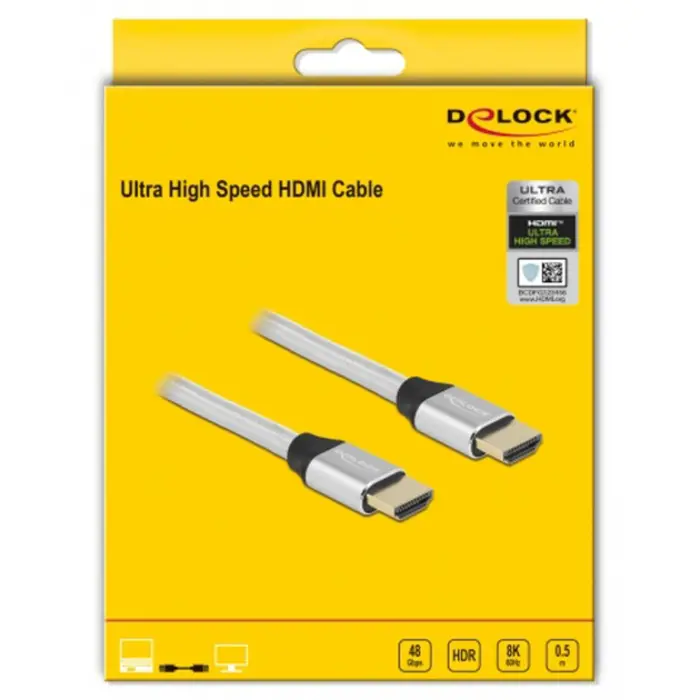 DeLOCK UHS HDMI 48Gbps 8K 60Hz 0.5m silver - 85365
