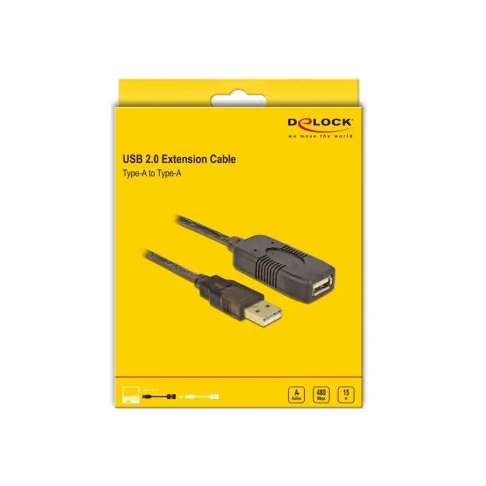 DeLOCK USB 2.0 active extension cable, USB-A male > USB-A female (black, 15 meters)