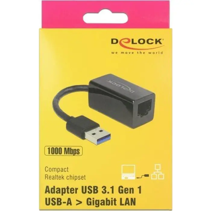 DeLOCK USB 3.1 with USB A St> RJ45 Bu black - 10/100/1000 Mbps compact