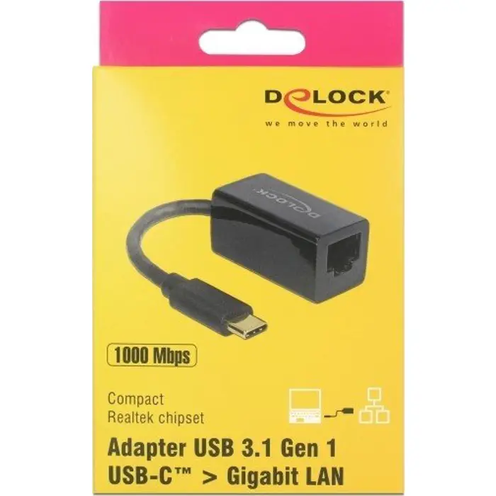 DeLOCK USB 3.1 with USB C St> RJ45 Bu black