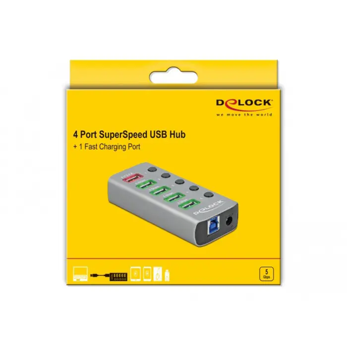DeLOCK USB 3.2 Gen1 Hub + 4Po + 1SLK + ST + BE - 63262