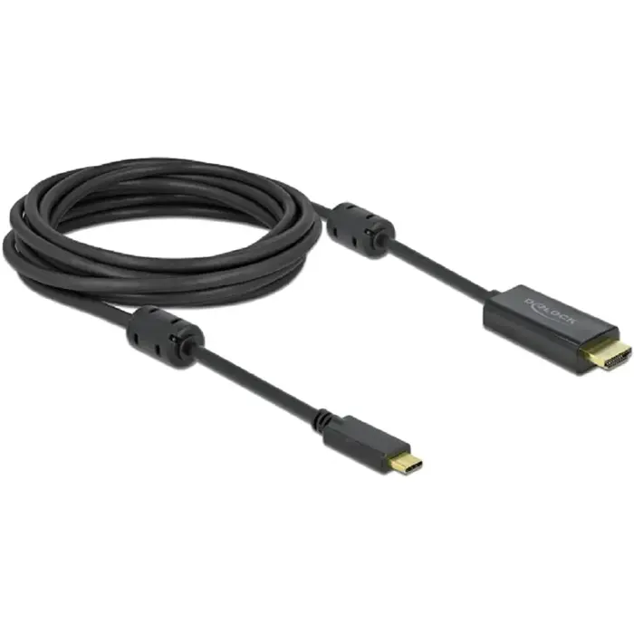 DeLOCK USB adapter cable, USB-C plug > HDMI 4K plug (black, 5 meters, active cable)