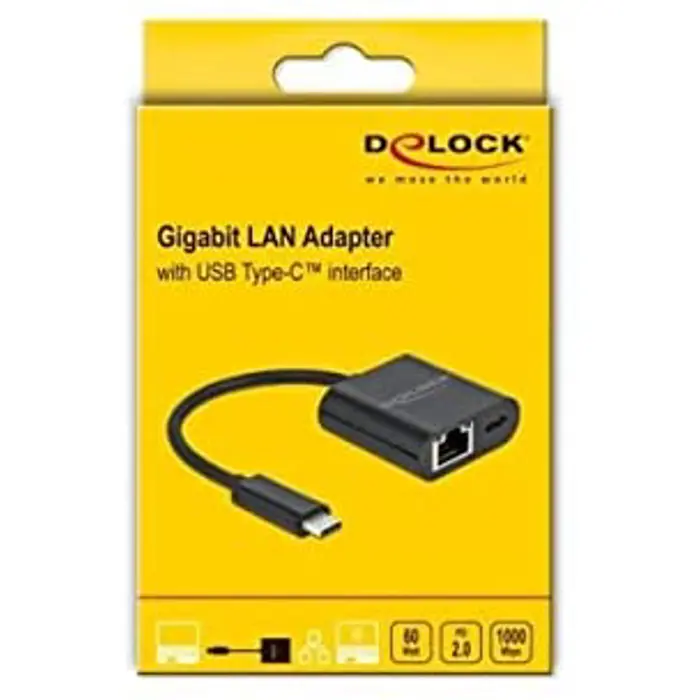 DeLOCK USB-C adapter> Gigabit LAN + PW black - LAN 10/100/1000 Mbps with Power Delivery