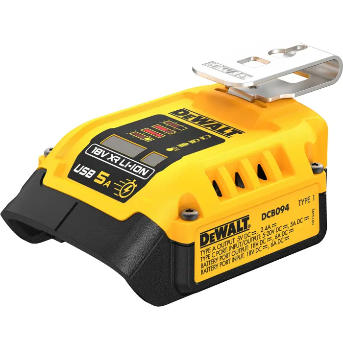 DEWALT Combination Charger DCB094K, with power bank function, black/yellow, for all 18 Volt XR and 54 Volt XR FLEXVOLT batteries