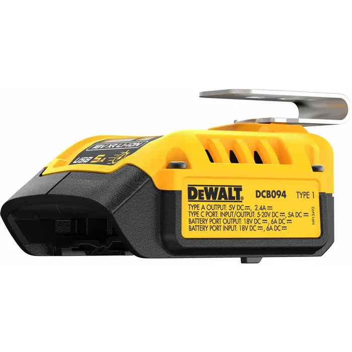 DEWALT Combination Charger DCB094K, with power bank function, black/yellow, for all 18 Volt XR and 54 Volt XR FLEXVOLT batteries