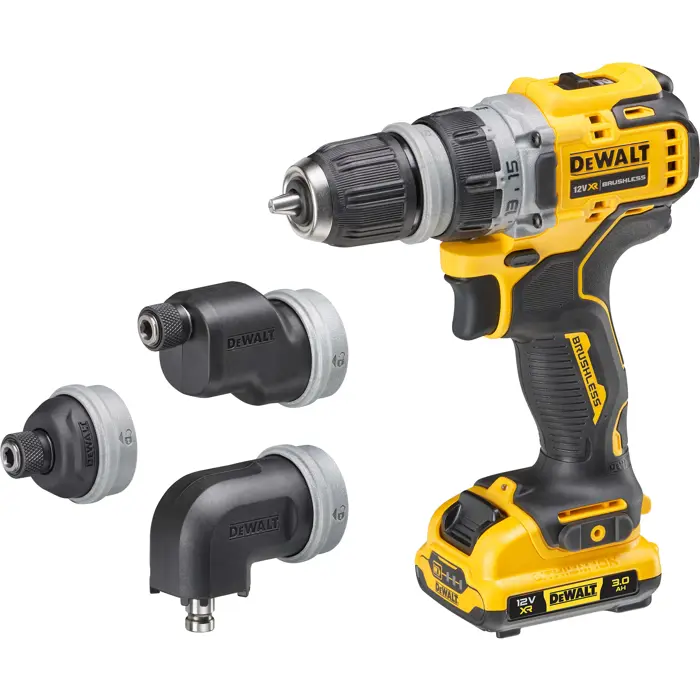 Dewalt cordless drill/screwdriver DCD703L2T, 12 volts (yellow/black, 2x Li-Ion XR battery 3Ah, 4 interchangeable heads)