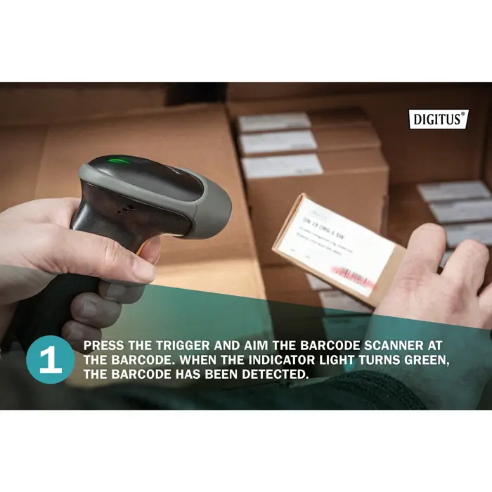 Digitus 2D Bluetooth barcode scanner (black, battery operated, with holder, QR code compatible)