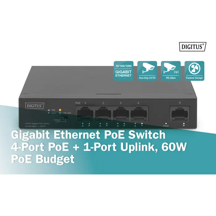 Digitus 4+1-Port Gigabit PoE (black)