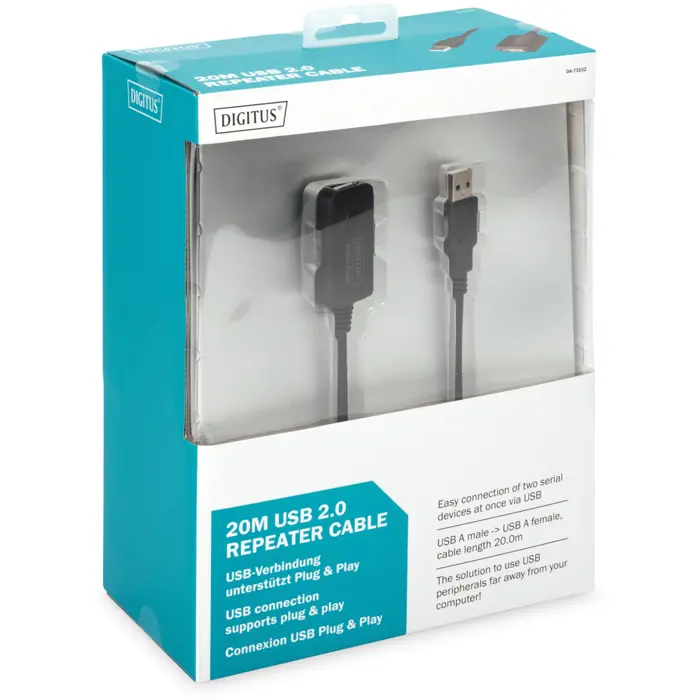 Digitus Active USB 2.0 extension cable, 20 meters (black, repeater cable)