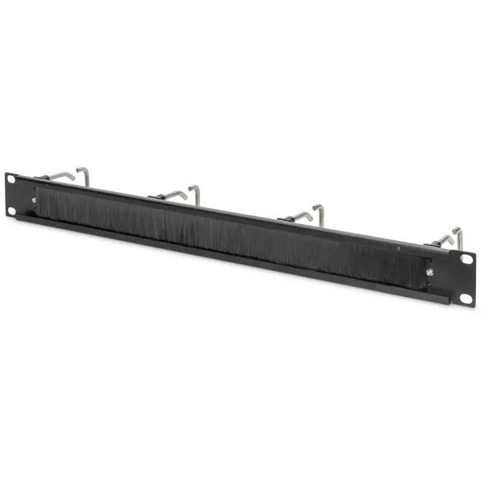Digitus cable management panel with steel brackets and brush strip for 483 mm (19") cabinets (black, 1 U)