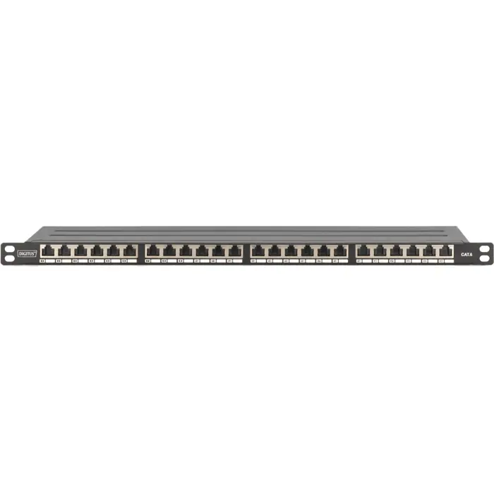 Digitus CAT 6A, Class E High Density Patch Panel, 24 Port (black, 0.5 U, shielded, 19" Rack Mount)