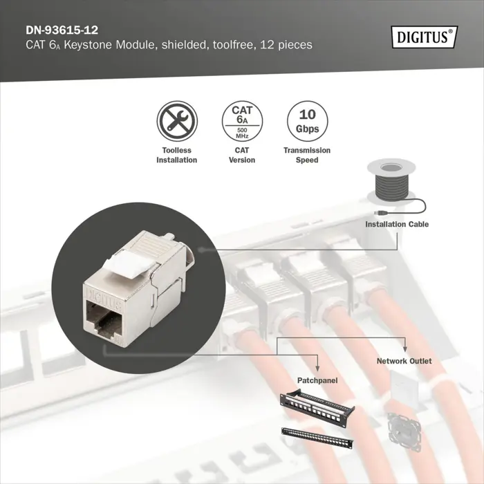 Digitus CAT 6A Keystone Module shielded tool-free 12 pieces.